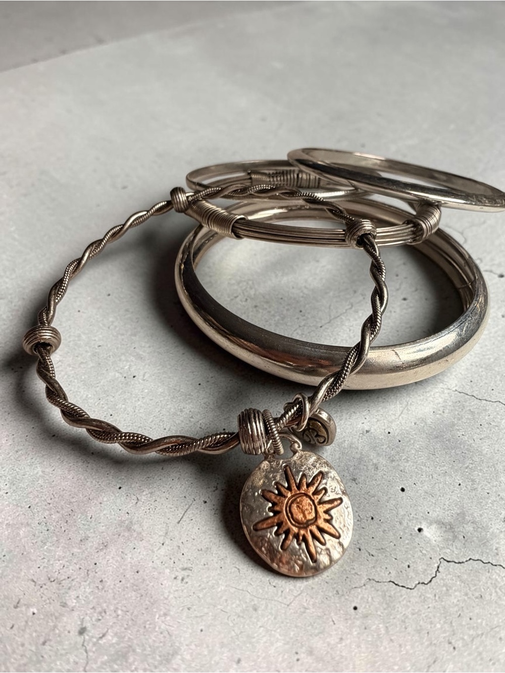 Silver-Tone Sun Charm Bangle Bracelet - Women Jewelry